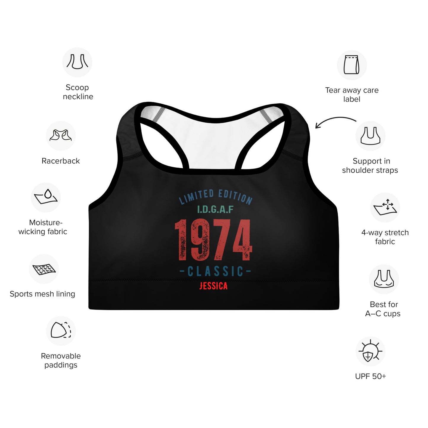 Customizable Padded Sports Bra