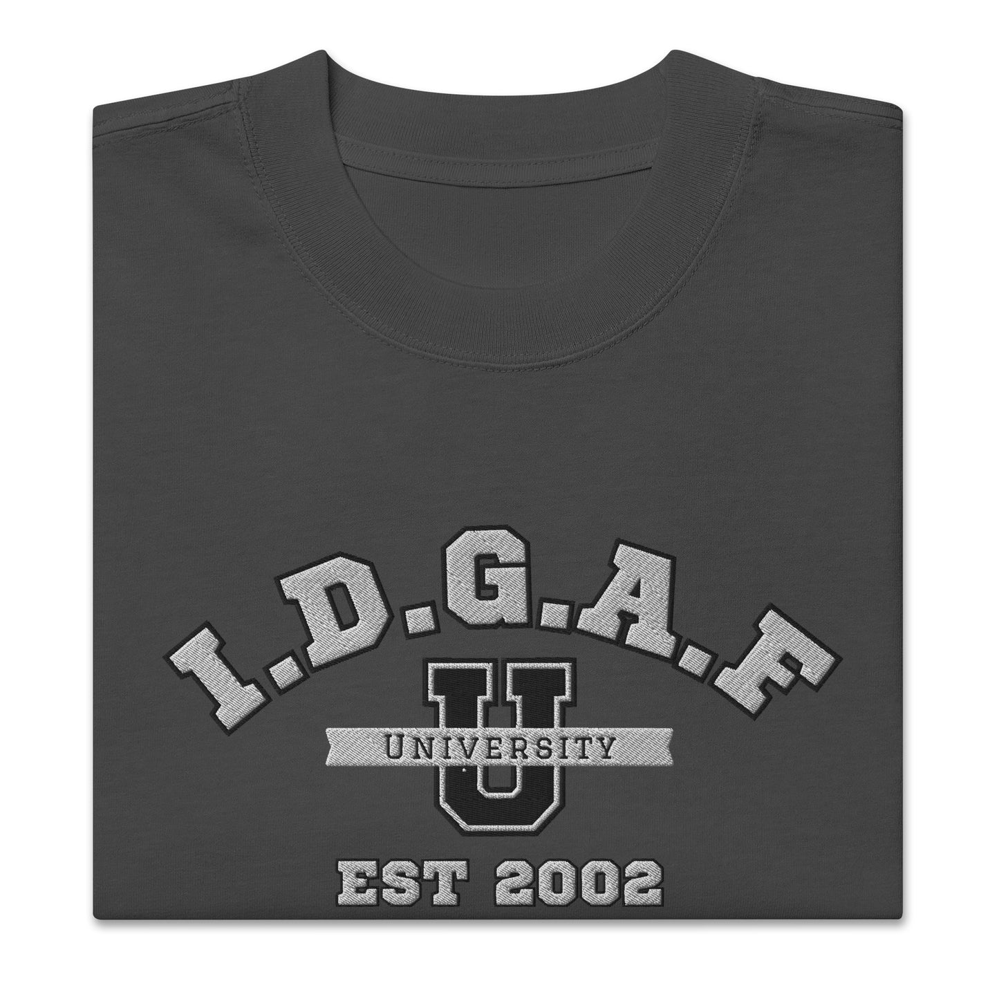 IDGAF University Embroidered Faded Oversized Tee