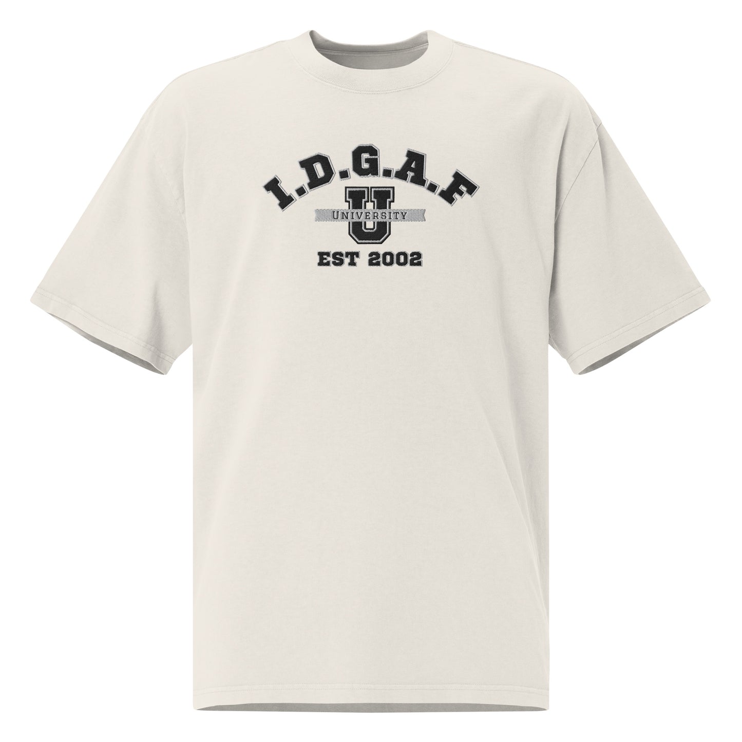 IDGAF University Embroidered Faded Oversized Tee
