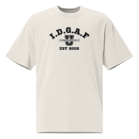 IDGAF University Embroidered Faded Oversized Tee