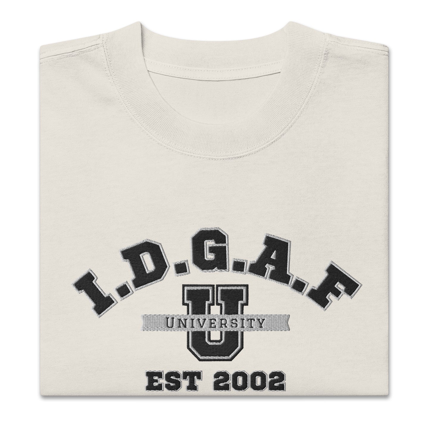 IDGAF University Embroidered Faded Oversized Tee