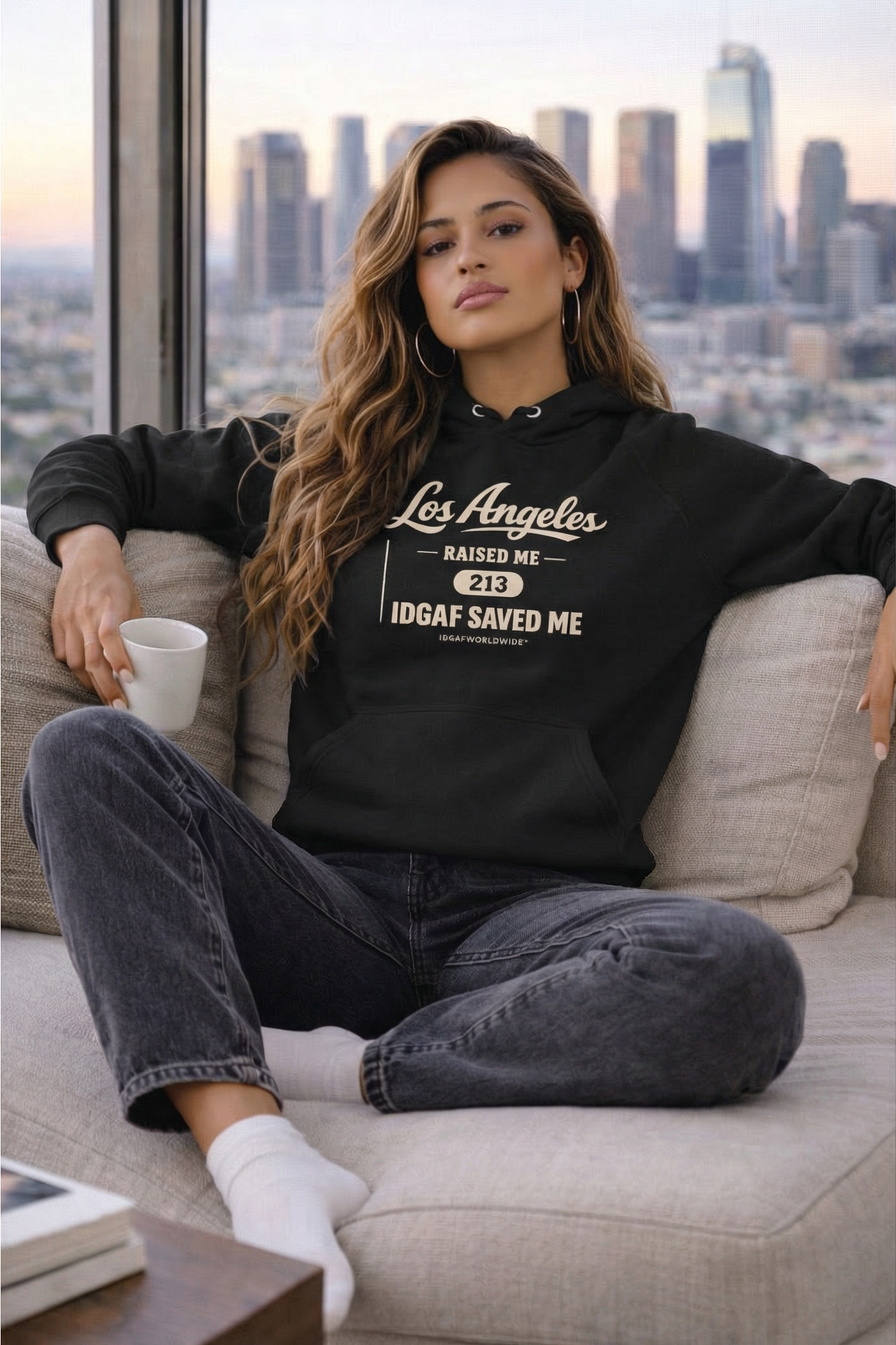 Los Angeles Raised Me — IDGAF Saved Me Champion Hoodie