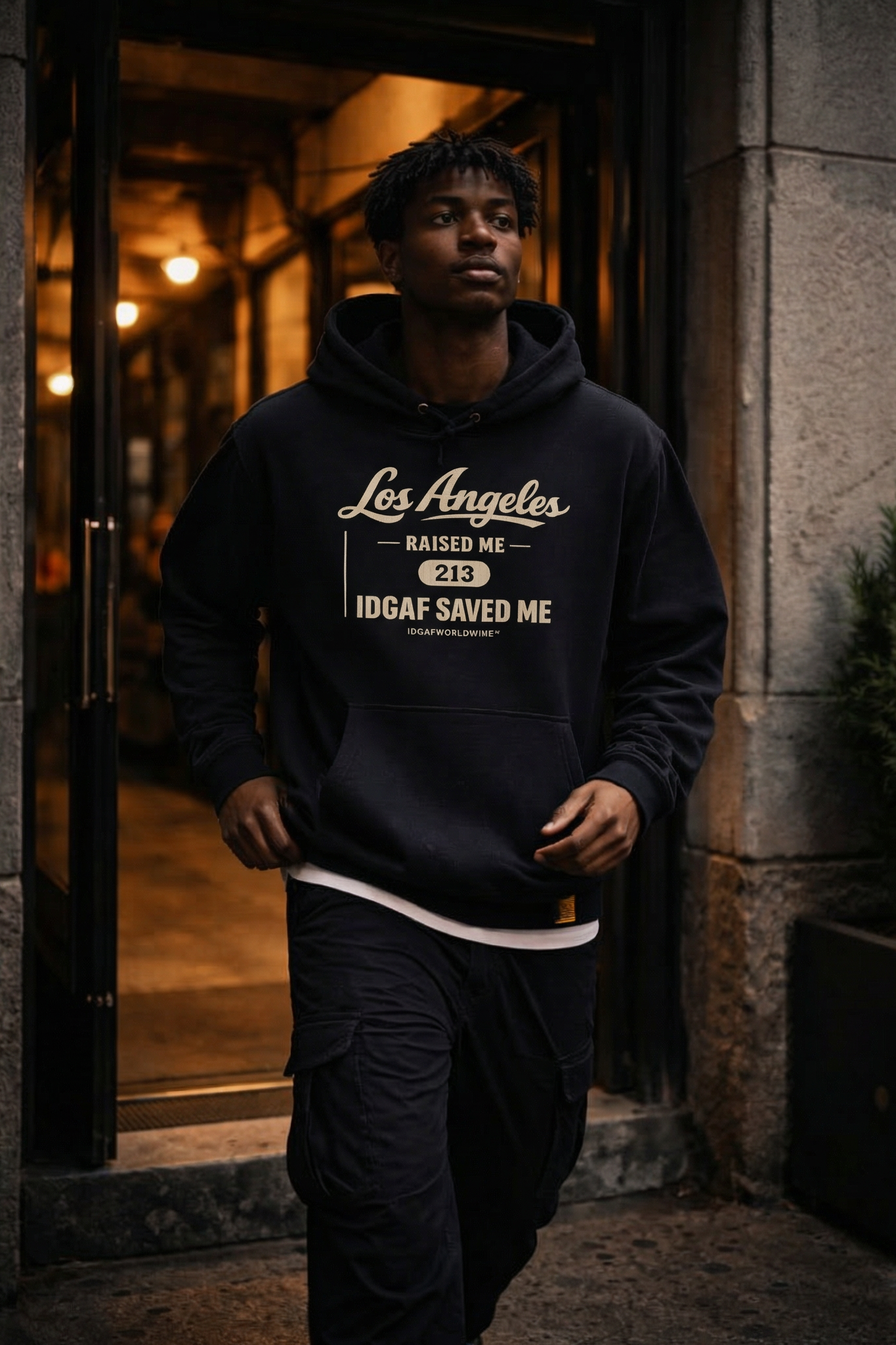 Los Angeles Raised Me — IDGAF Saved Me Champion Hoodie