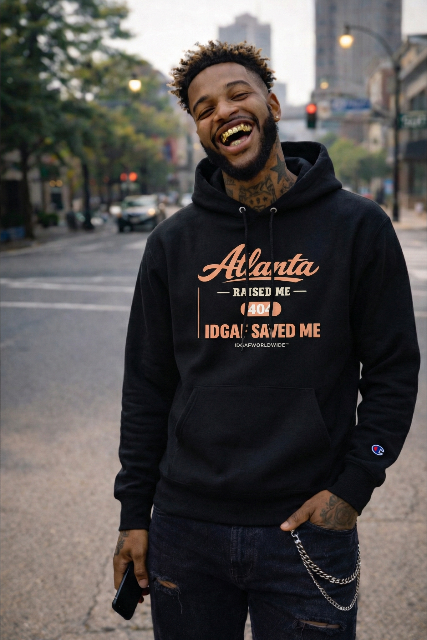 Atlanta Raised Me — IDGAF Saved Me Champion Hoodie